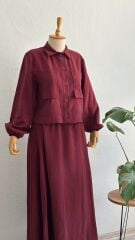 YAZLIK BORDO TENSEL TESETTÜR 2'Lİ ETEKLİ TAKIM